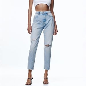 Zara Ripped Mom Fit Light Blue Jeans
